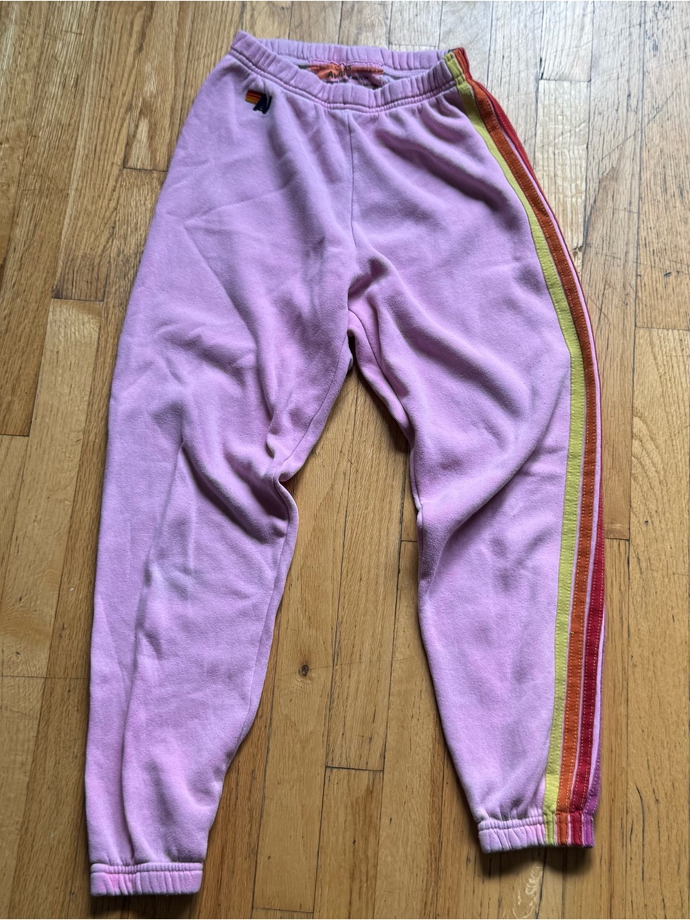 Aviator Nation Lavender Fleece Joggers with Rainbow Side Stripes